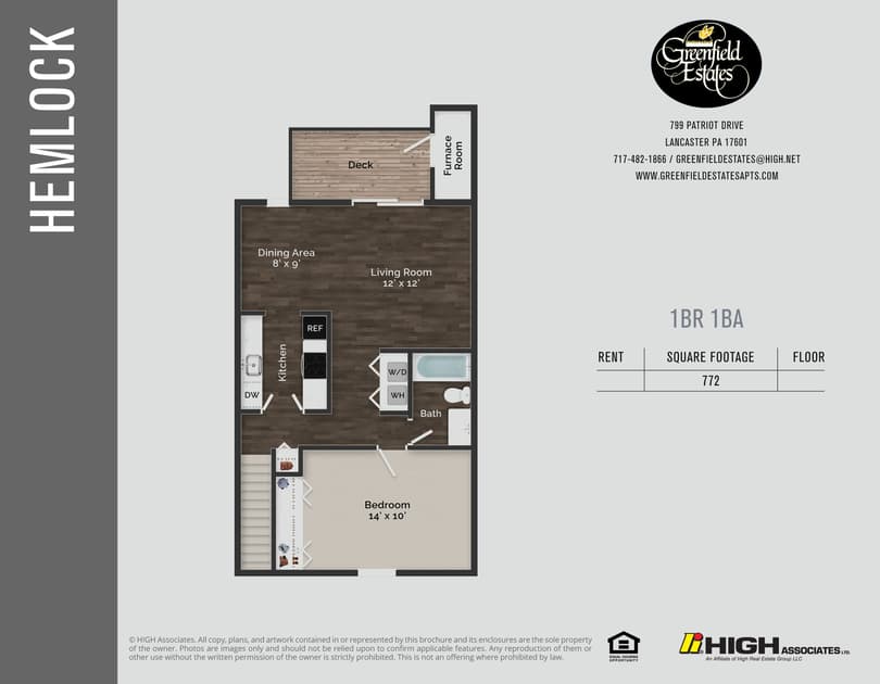 Hemlock Floor Plan - 1 Bed 2nd Flr