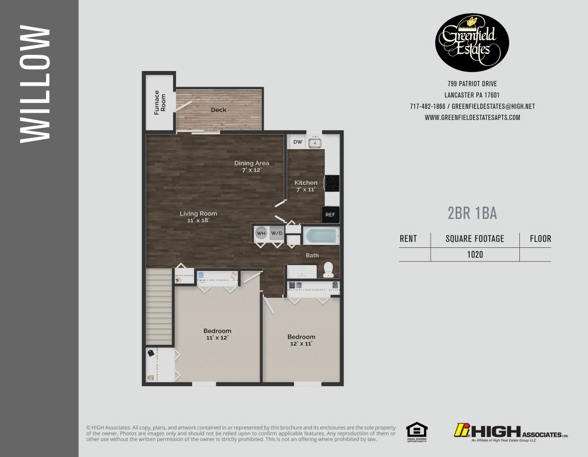 Willow Floor Plan - 2 Bed 2nd Flr