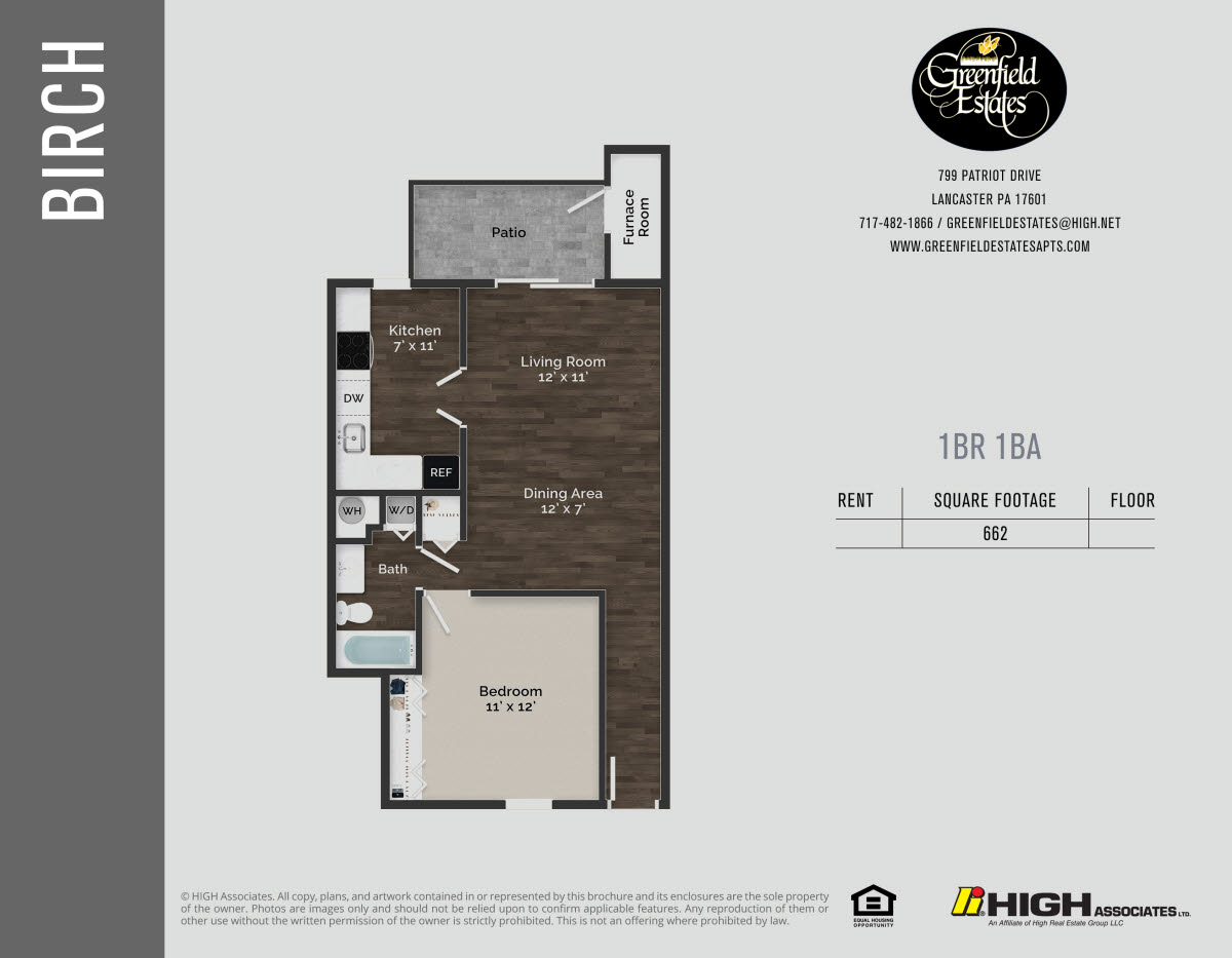 Birch Floor Plan - 1 Bed 1st Flr